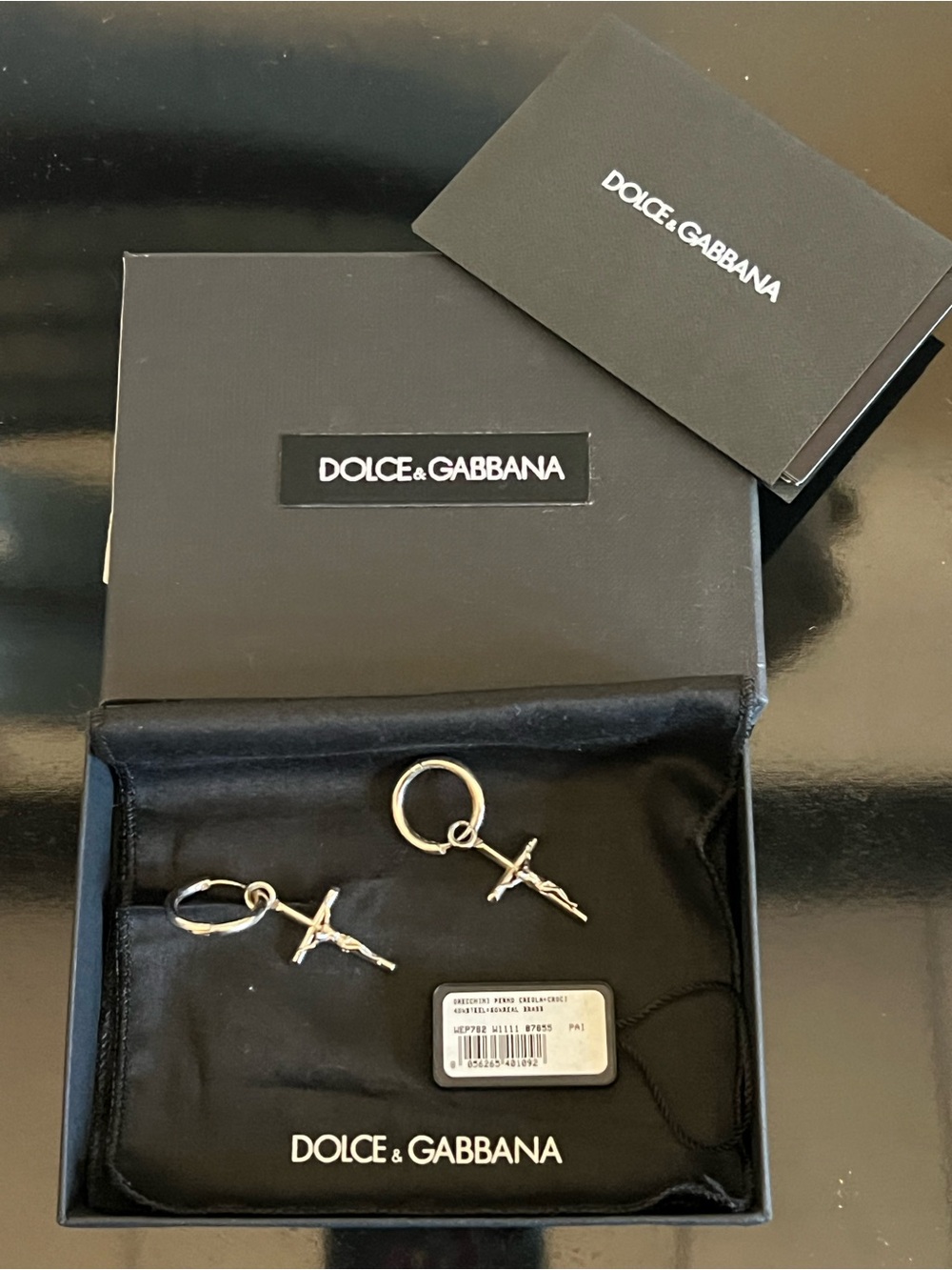 Dolce & Gabbana Silver Cross Hoop Earrings